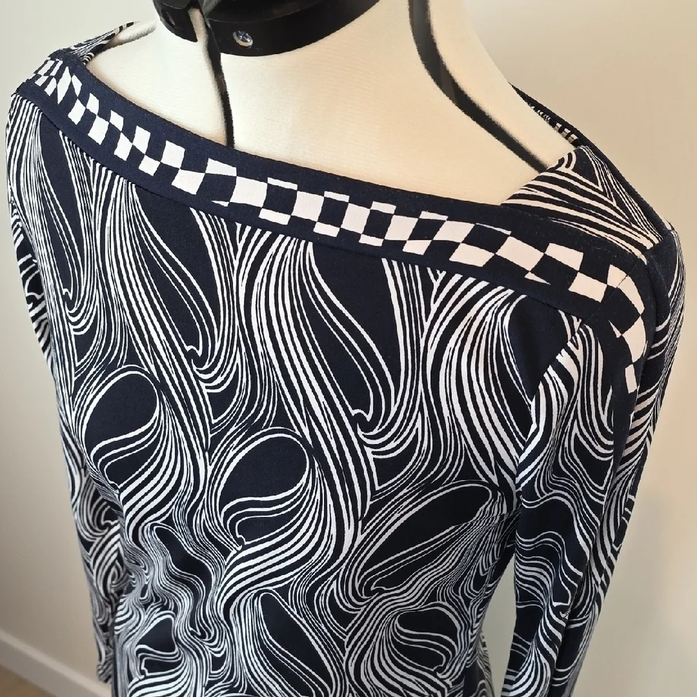 Michael Michael Kors Navy and White Abstract Print Long Sleeve Dress Small - Picture 3 of 8